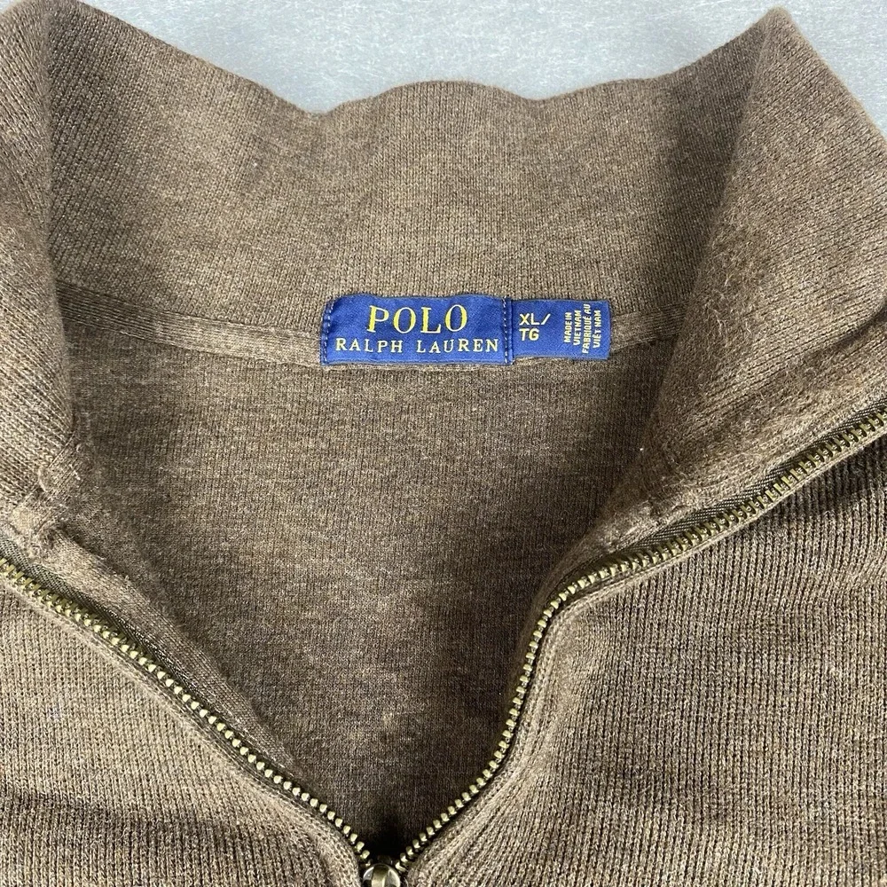 VINTAGE Polo Ralph Lauren Leather Tab Sweater Mens XL Brown Pullover Mock‎ Neck